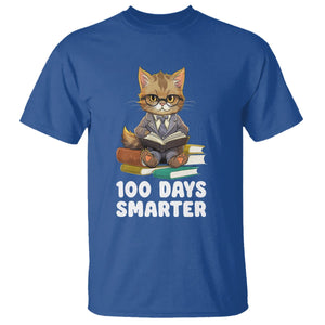 100th Day Of School T Shirt 100 Days Smarter Funny Kitty Cat Reading Book TS09 Royal Blue Printyourwear