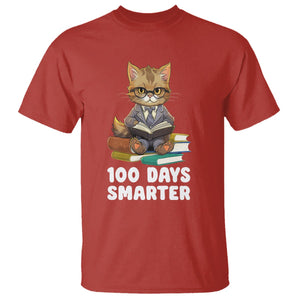 100th Day Of School T Shirt 100 Days Smarter Funny Kitty Cat Reading Book TS09 Red Printyourwear