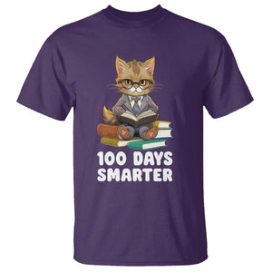 100th Day Of School T Shirt 100 Days Smarter Funny Kitty Cat Reading Book TS09 Purple Printyourwear