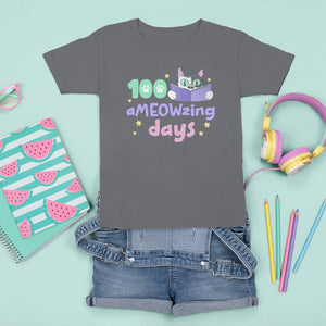 100th Day Of School T Shirt For Kid 100 Ameowzing Days Cute Cat Reading Book TS09 Charcoal Printyourwear