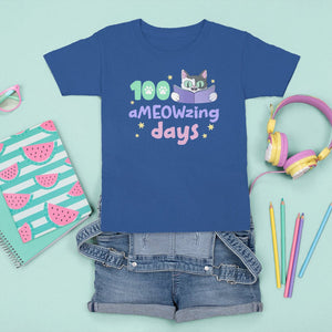 100th Day Of School T Shirt For Kid 100 Ameowzing Days Cute Cat Reading Book TS09 Royal Blue Printyourwear