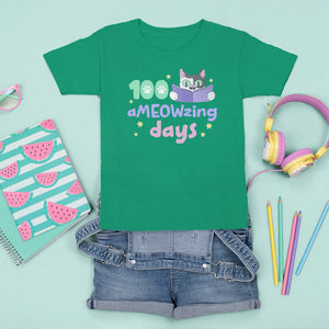 100th Day Of School T Shirt For Kid 100 Ameowzing Days Cute Cat Reading Book TS09 Irish Green Printyourwear