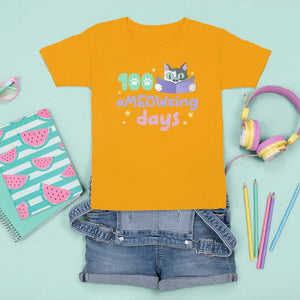 100th Day Of School T Shirt For Kid 100 Ameowzing Days Cute Cat Reading Book TS09 Gold Printyourwear