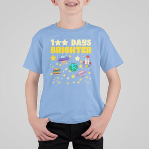 100th Day Of School T Shirt For Kid 100 Days Brighter Stars Rocket Outer Space TS09 Carolina Blue Printyourwear