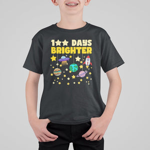 100th Day Of School T Shirt For Kid 100 Days Brighter Stars Rocket Outer Space TS09 Black Printyourwear