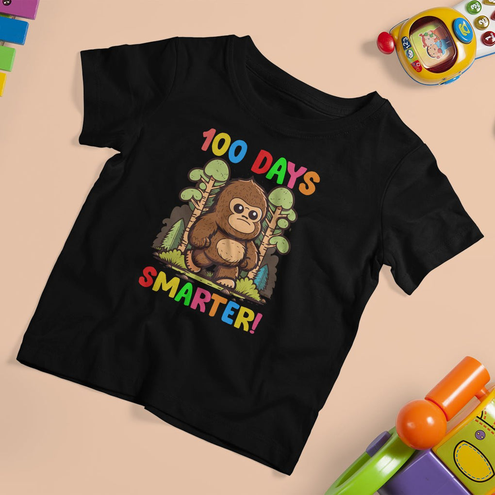 100th Day Of School T Shirt For Kid 100 Days Smarter Cute Bigfoot Sasquatch TS09 Black Printyourwear