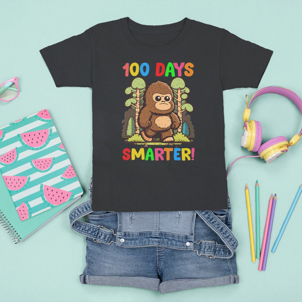 100th Day Of School T Shirt For Kid 100 Days Smarter Cute Bigfoot Sasquatch TS09 Black Printyourwear