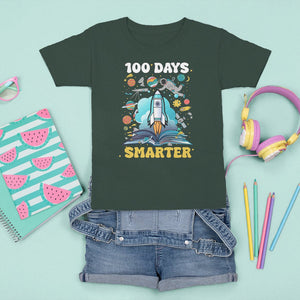 100th Day Of School T Shirt For Kid 100 Days Smarter Outer Space Magic Book TS09 Dark Forest Green Printyourwear