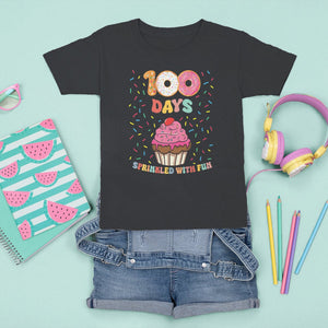 100th Day Of School T Shirt For Kid 100 Days Sprinkled With Fun Cupcake Donut TS09 Black Printyourwear