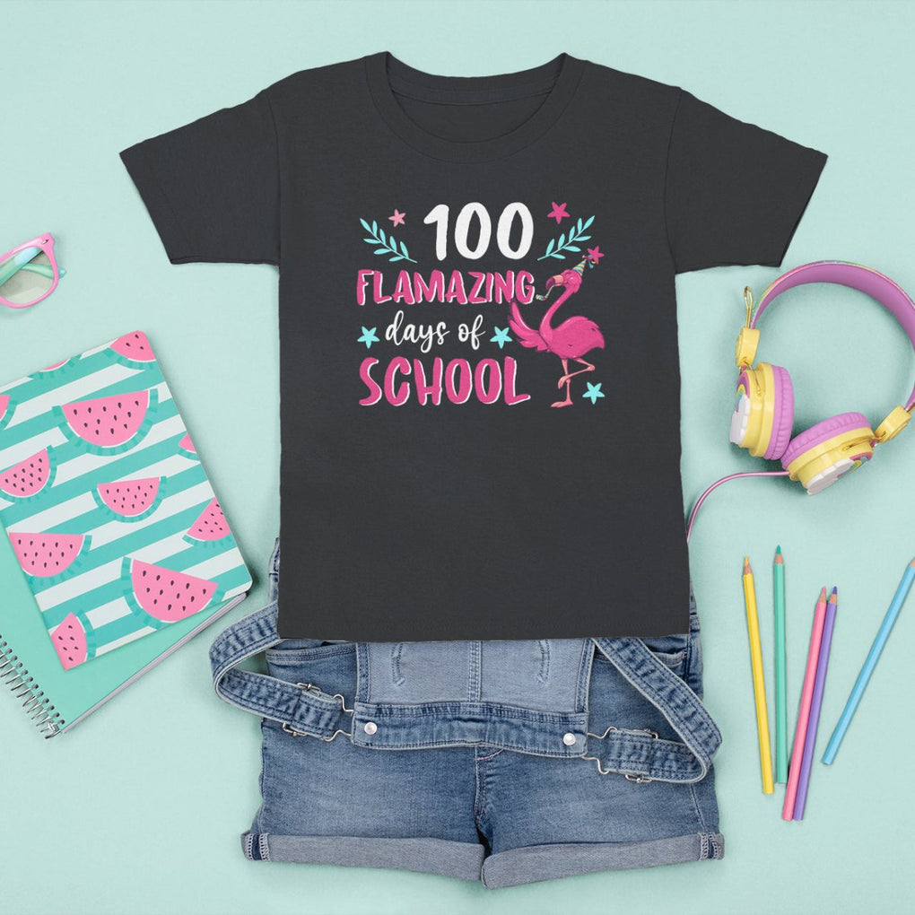 100th Day Of School T Shirt For Kid 100 Flamazing Days Flamingo TS09 Black Printyourwear