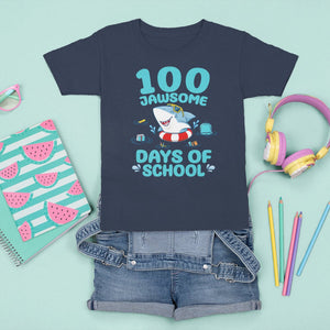 100th Day Of School T Shirt For Kid 100 Jawsome Days Funny Shark TS09 Navy Printyourwear