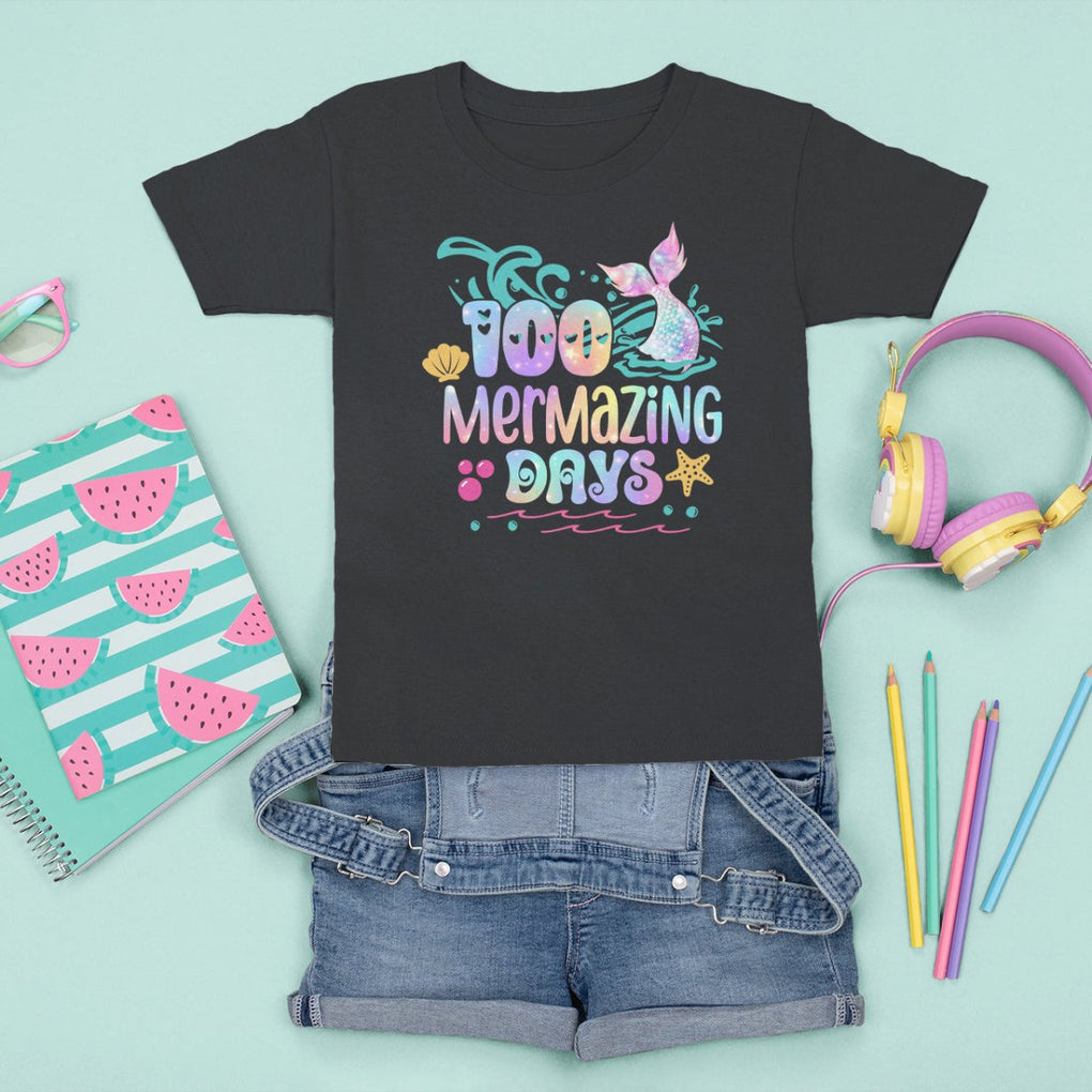 100th Day Of School T Shirt For Kid 100 Mermazing Days Mermaid TS09 Black Printyourwear