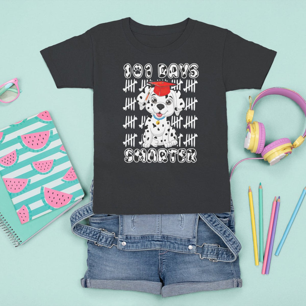 100th Day Of School T Shirt For Kid 101 Days Smarter Cute Dalmatian Dog TS09 Black Printyourwear