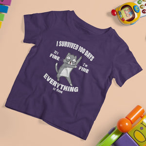 100th Day Of School T Shirt For Kid Funny Cat Everything Is Fine I Survived 100 Days TS09 Purple Printyourwear