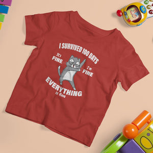 100th Day Of School T Shirt For Kid Funny Cat Everything Is Fine I Survived 100 Days TS09 Red Printyourwear