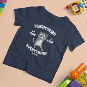 100th Day Of School T Shirt For Kid Funny Cat Everything Is Fine I Survived 100 Days TS09 Navy Printyourwear