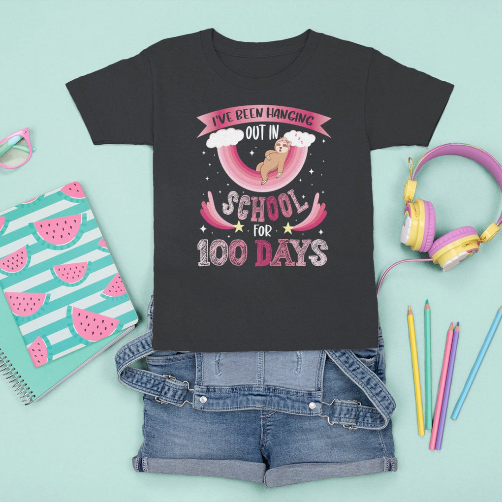 100th Day Of School T Shirt For Kid Hanging Out In School For 100 Days Funny Sloth TS09 Black Printyourwear