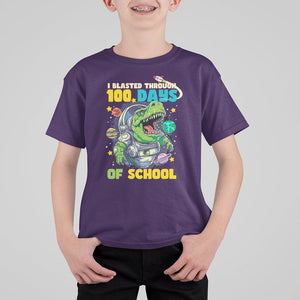 100th Day Of School T Shirt For Kid I Blasted Through 100 Days Dinosaur Astronaut TS09 Purple Printyourwear