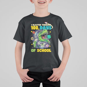 100th Day Of School T Shirt For Kid I Blasted Through 100 Days Dinosaur Astronaut TS09 Black Printyourwear