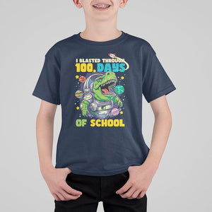 100th Day Of School T Shirt For Kid I Blasted Through 100 Days Dinosaur Astronaut TS09 Navy Printyourwear