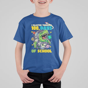 100th Day Of School T Shirt For Kid I Blasted Through 100 Days Dinosaur Astronaut TS09 Royal Blue Printyourwear