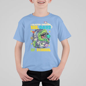 100th Day Of School T Shirt For Kid I Blasted Through 100 Days Dinosaur Astronaut TS09 Carolina Blue Printyourwear