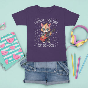 100th Day Of School T Shirt For Kid I Rocked 100 Days Funny Cat Play Guitar Rock Lover TS09 Purple Printyourwear