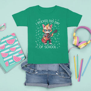 100th Day Of School T Shirt For Kid I Rocked 100 Days Funny Cat Play Guitar Rock Lover TS09 Irish Green Printyourwear