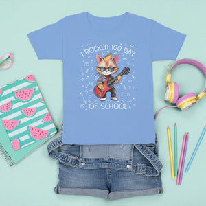 100th Day Of School T Shirt For Kid I Rocked 100 Days Funny Cat Play Guitar Rock Lover TS09 Carolina Blue Printyourwear