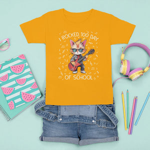 100th Day Of School T Shirt For Kid I Rocked 100 Days Funny Cat Play Guitar Rock Lover TS09 Gold Printyourwear