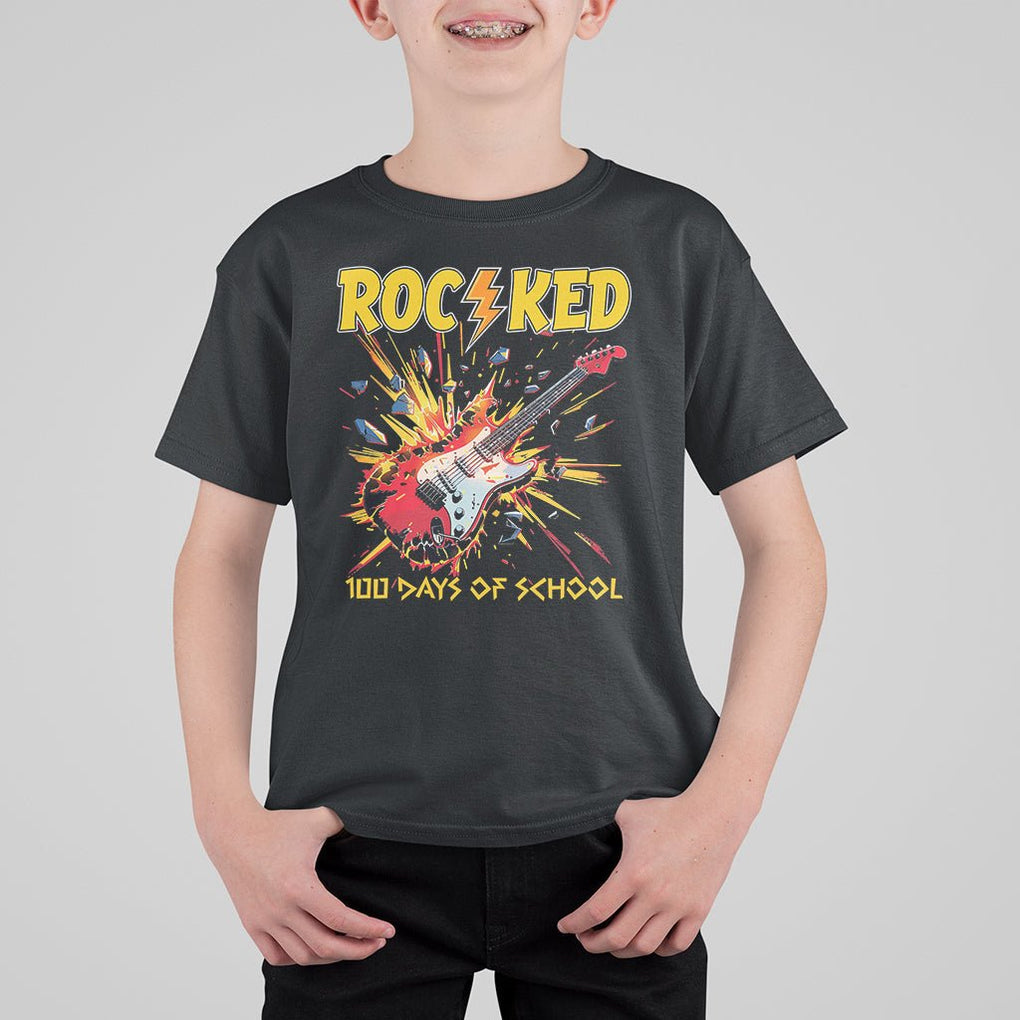 100th Day Of School T Shirt For Kid I Rocked 100 Days Funny Rock Lover Guitar TS09 Black Printyourwear