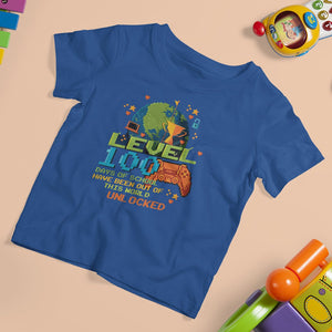 100th Day Of School T Shirt For Kid Level 100 Days Have Been Out Of This World Unlocked Gamer Outer Space TS09 Royal Blue Printyourwear