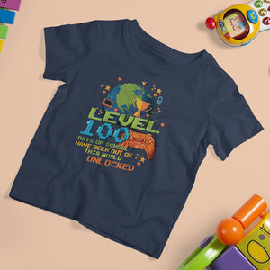 100th Day Of School T Shirt For Kid Level 100 Days Have Been Out Of This World Unlocked Gamer Outer Space TS09 Navy Printyourwear