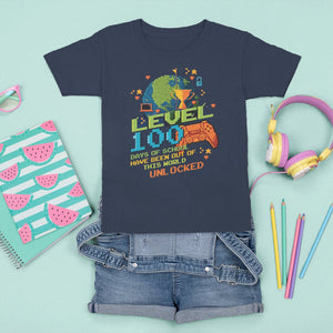 100th Day Of School T Shirt For Kid Level 100 Days Have Been Out Of This World Unlocked Gamer Outer Space TS09 Navy Printyourwear