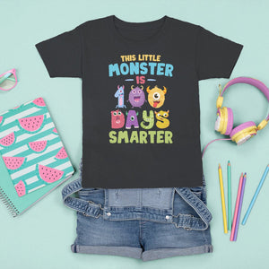 100th Day Of School T Shirt For Kid This Little Monster is 100 Days Smarter TS09 Black Printyourwear