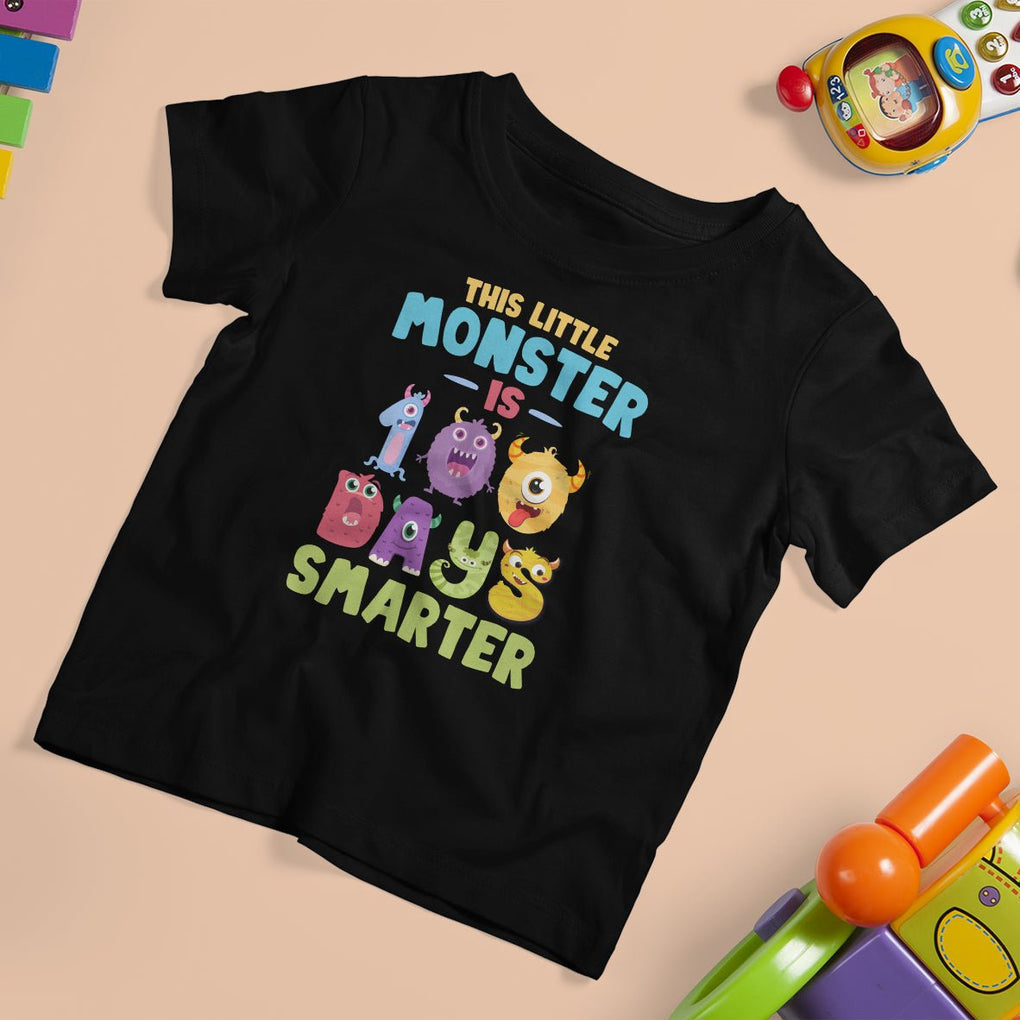 100th Day Of School T Shirt For Kid This Little Monster is 100 Days Smarter TS09 Black Printyourwear