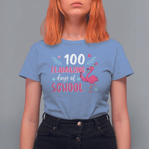 100th Day Of School T Shirt For Women 100 Flamazing Days Flamingo TS09 Carolina Blue Printyourwear