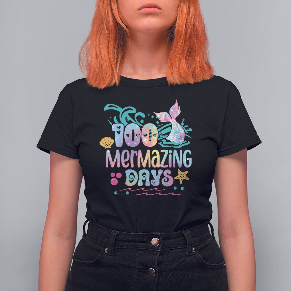 100th Day Of School T Shirt For Women 100 Mermazing Days Mermaid TS09 Black Printyourwear