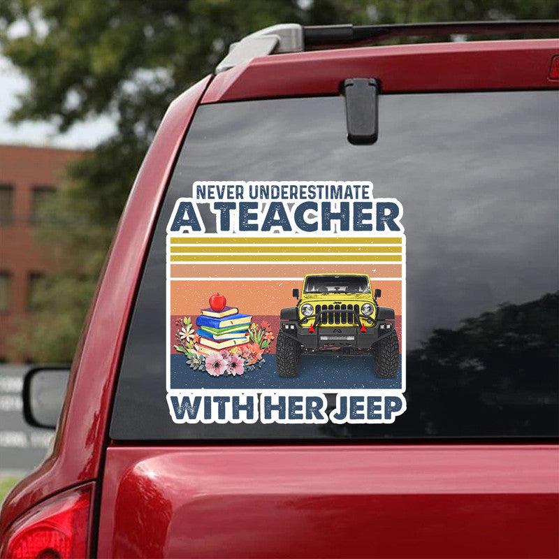 Personalized JP Decal Never Underestimate A Teacher With Her JP CTM package 13x13cm Custom - Printyourwear
