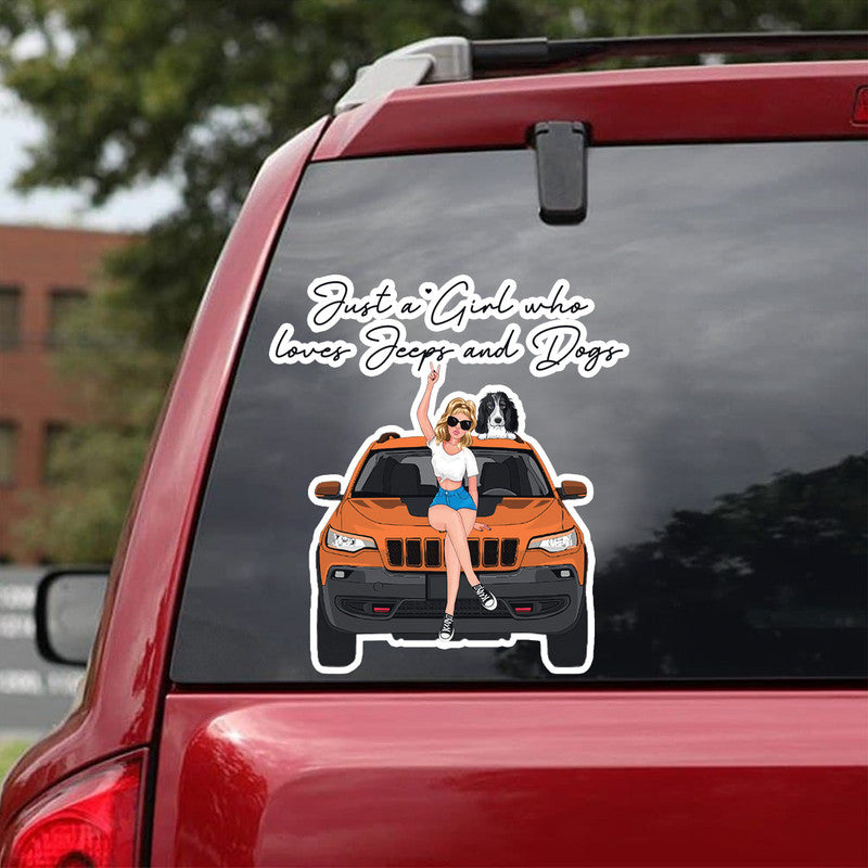 Personalized New JP Cherokee Just A Girl Who Loves JPs and Dogs Decal CTM package 13x13cm Custom - Printyourwear