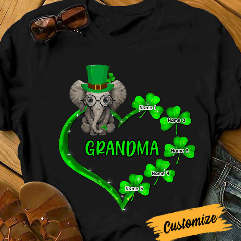 Personalized St Patricks Day Mom Grandma Elephant T Shirt CTM Youth Custom - Printyourwear