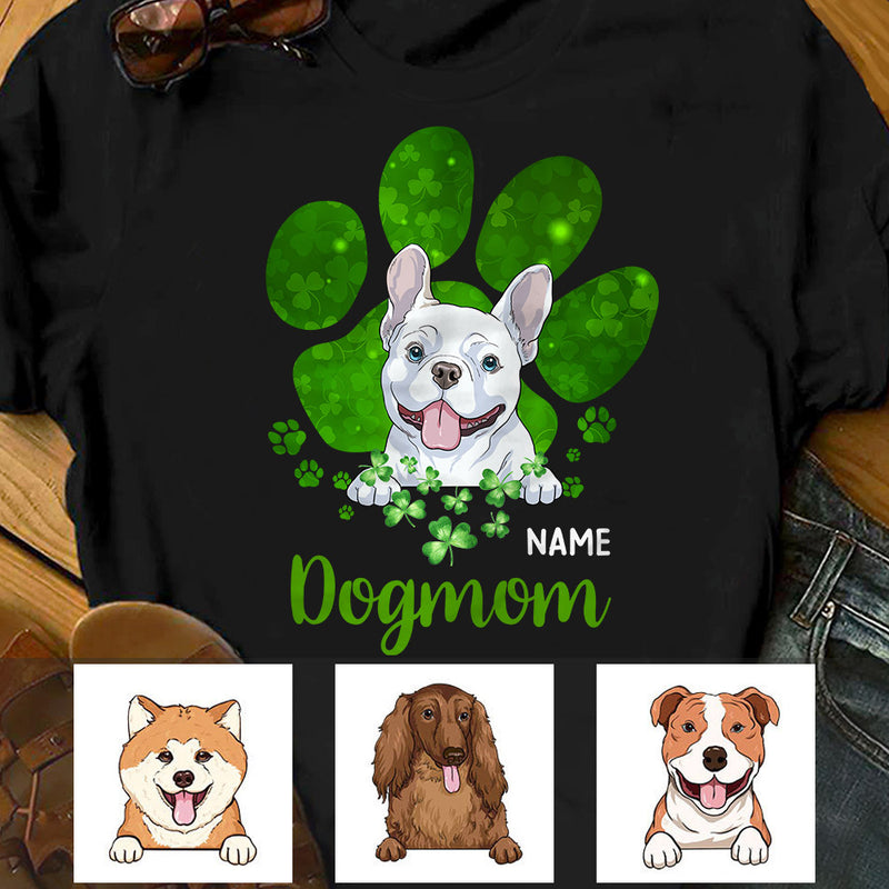 Personalized St Patricks Day Dog Mom T Shirt Paw Shamrock CTM Youth Custom - Printyourwear