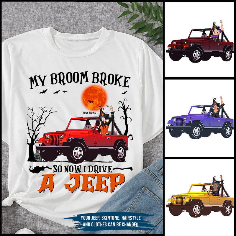 Custom Jeep Tee Shirts My Broom Broke So Now I Drive A Jeep NO.2 Halloween Vibes CTM Youth Custom - Printyourwear