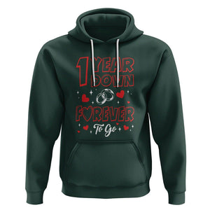 1st Wedding Anniversary Hoodie 1 Year Down Forever To Go Marriage Couple TS09 Dark Forest Green Printyourwear