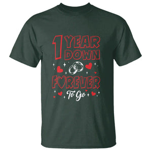 1st Wedding Anniversary T Shirt 1 Year Down Forever To Go Marriage Couple TS09 Dark Forest Green Printyourwear