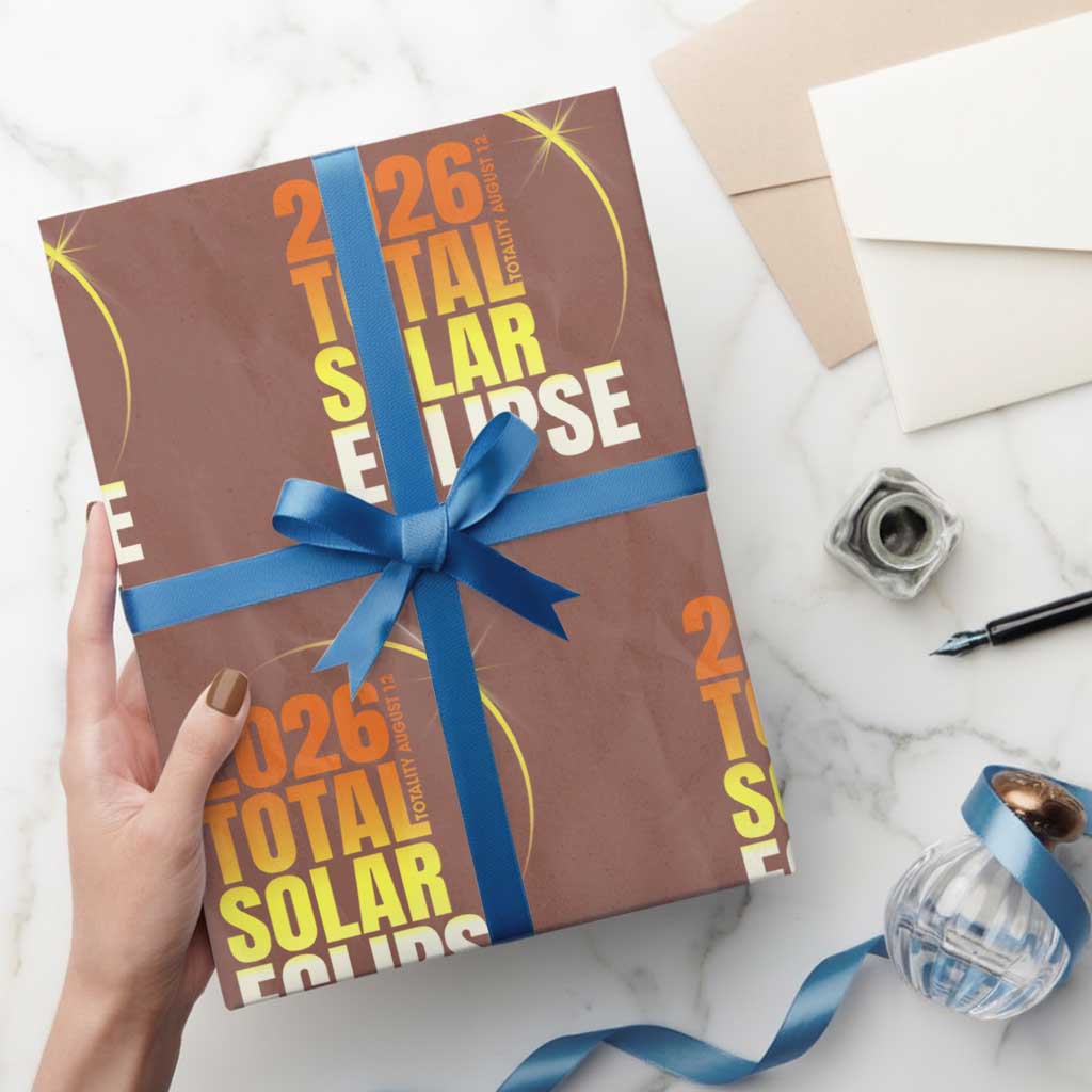2026 Total Solar Eclipse August 12 Wrapping Paper Roll Totality Modern Space Graphic TS02 Mocha Print Your Wear