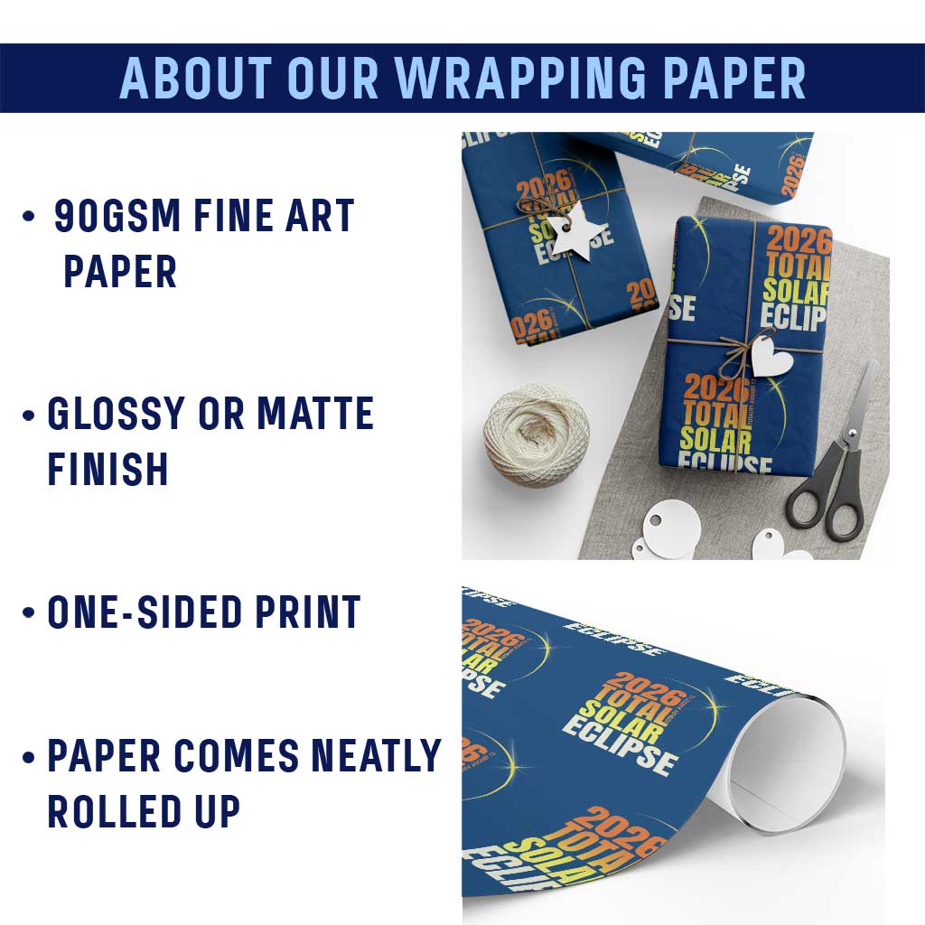 2026 Total Solar Eclipse August 12 Wrapping Paper Roll Totality Modern Space Graphic TS02 Print Your Wear