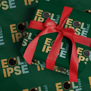 2026 Total Solar Eclipse Retro Typography Wrapping Paper Roll August 12 Totality Astronomy Gift TS02 Green Print Your Wear