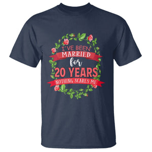 20th Wedding Anniversary T Shirt Marriaged For 20 Years Nothing Scares Me TS09 Navy Printyourwear