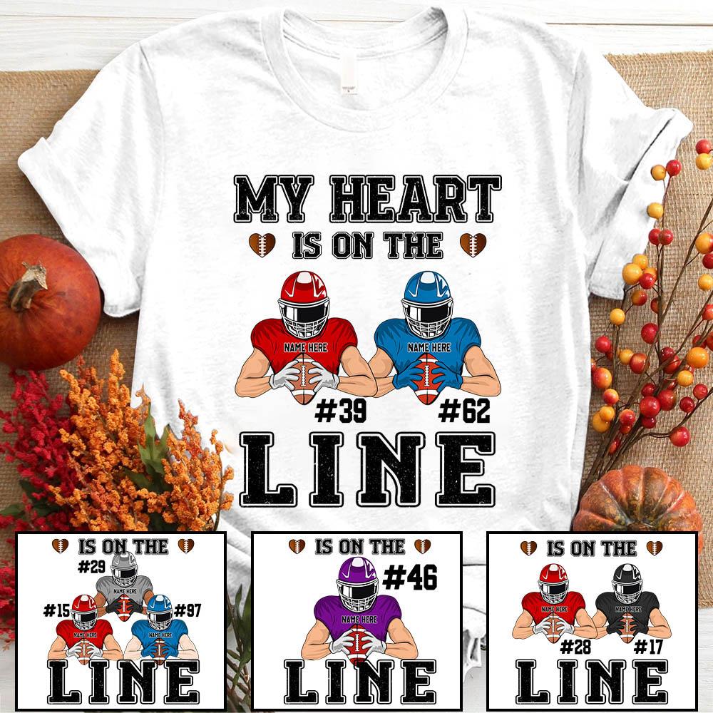 Personalized My Heart Is On The Line American Football Up To 3 Players T Shirt CTM Youth Custom - Printyourwear